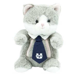 plush grey kitten wearing utah state necktie